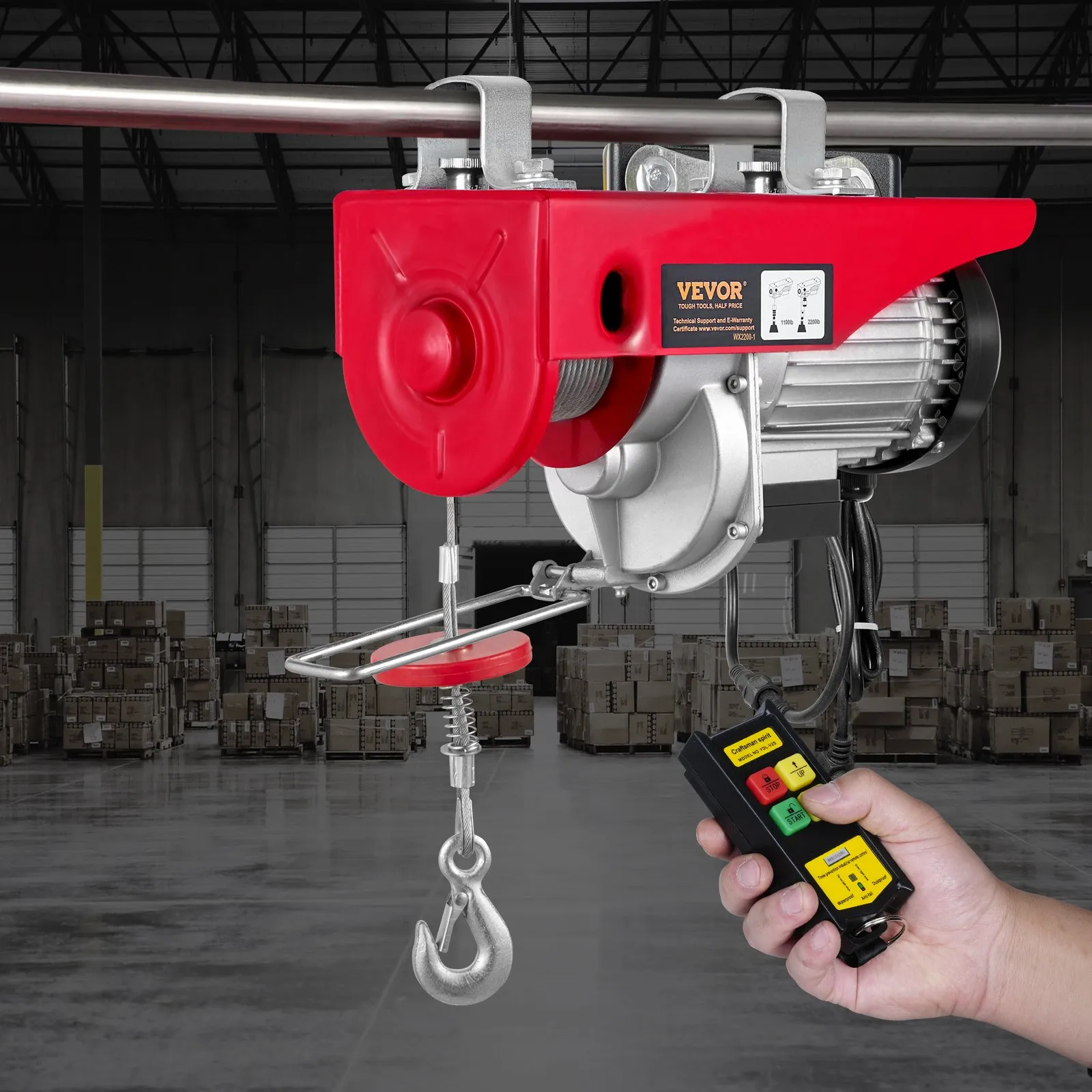 VEVOR 2200 lbs Wireless Attic Lift, 1600W 110V Electric Hoist with Wireless Remote Control, 40ft Single Cable Lifting Height & High-quality Motor, for Garage Warehouse Factory