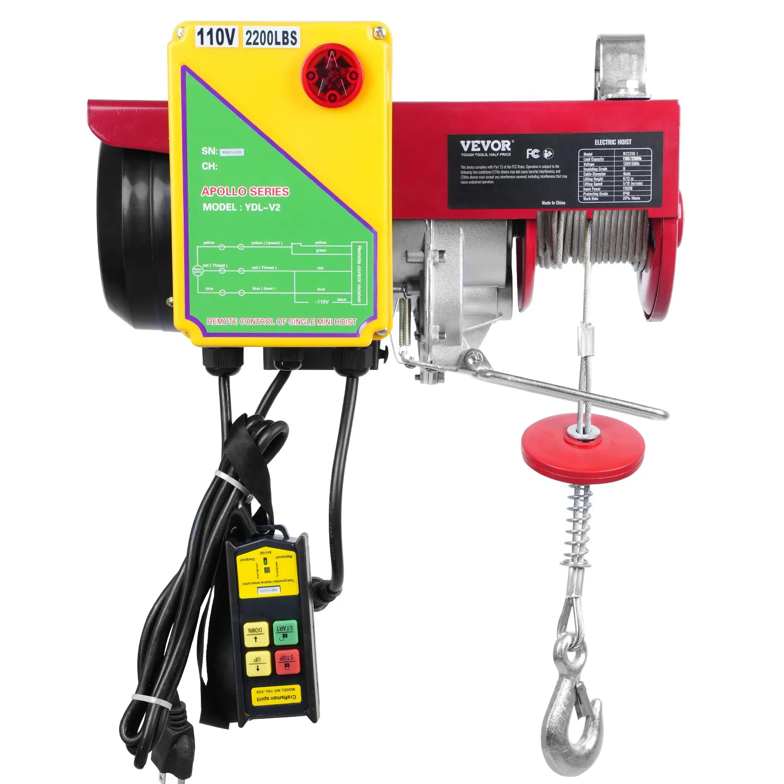 VEVOR 2200 lbs Wireless Attic Lift, 1600W 110V Electric Hoist with Wireless Remote Control, 40ft Single Cable Lifting Height & High-quality Motor, for Garage Warehouse Factory