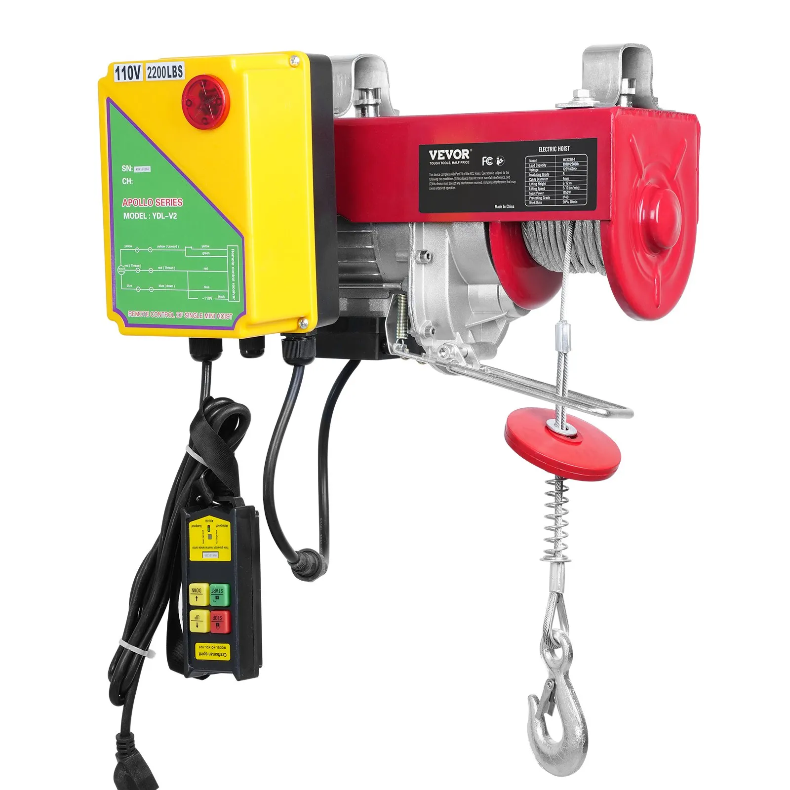VEVOR 2200 lbs Wireless Attic Lift, 1600W 110V Electric Hoist with Wireless Remote Control, 40ft Single Cable Lifting Height & High-quality Motor, for Garage Warehouse Factory
