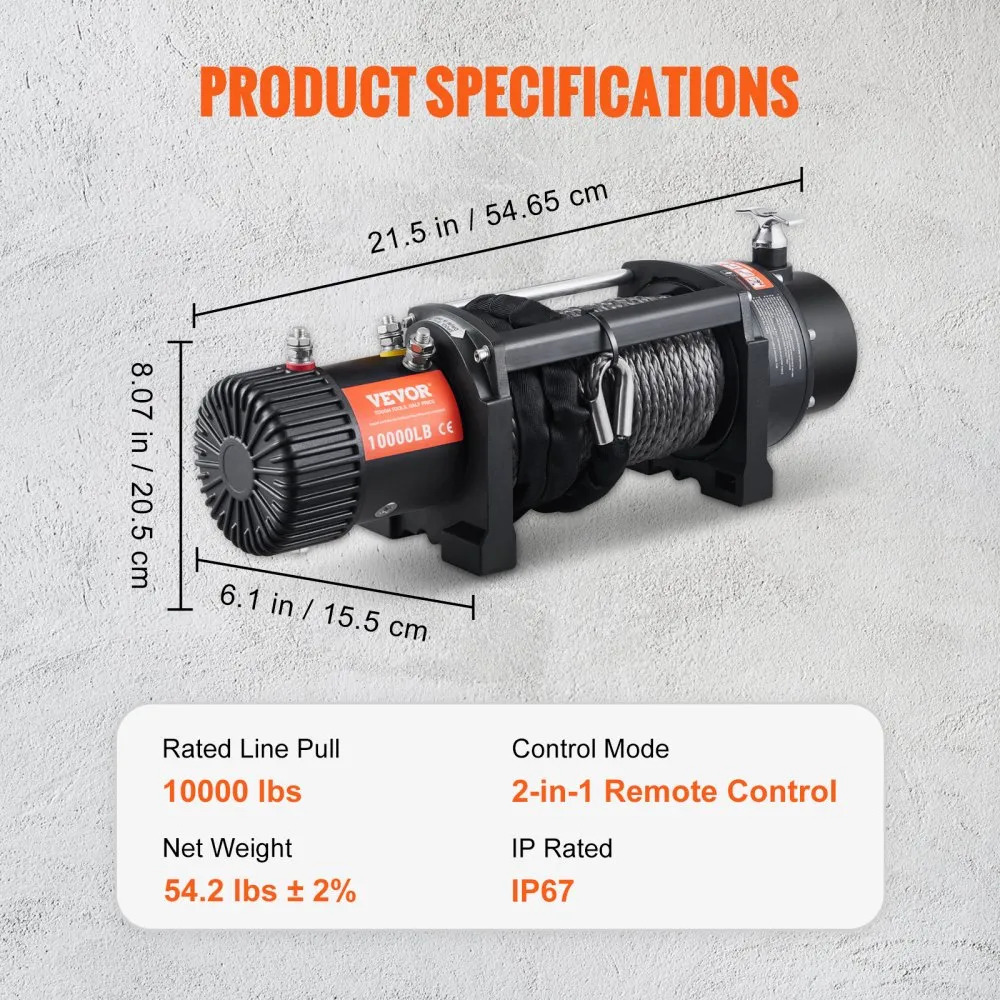 Flash Sale - 12V 8000 lb Load Capacity Nylon Rope Winch