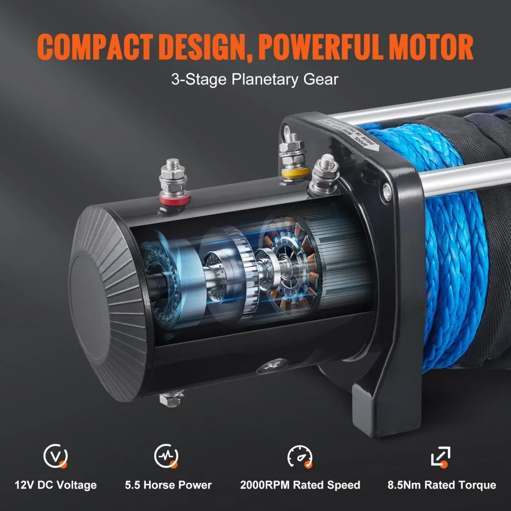 Flash Sale - 12V 8000 lb Load Capacity Nylon Rope Winch