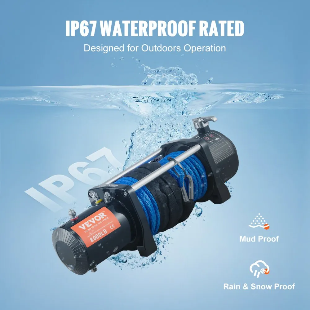 Flash Sale - 12V 8000 lb Load Capacity Nylon Rope Winch