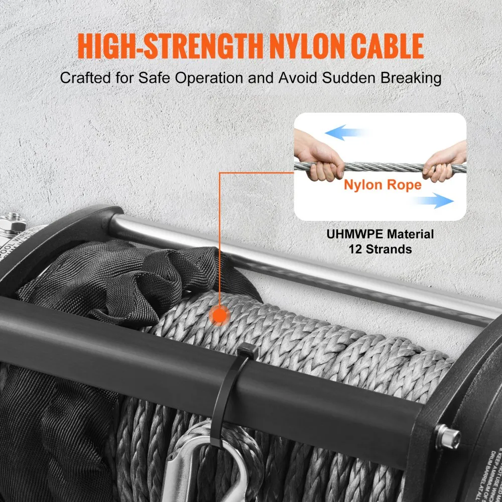 Flash Sale - 12V 8000 lb Load Capacity Nylon Rope Winch