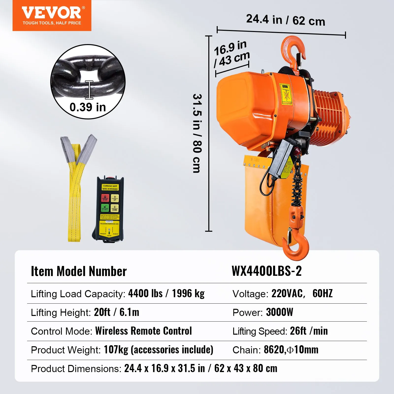 VEVOR 2200 lbs Wireless Attic Lift, 1600W 110V Electric Hoist with Wireless Remote Control, 40ft Single Cable Lifting Height & High-quality Motor, for Garage Warehouse Factory