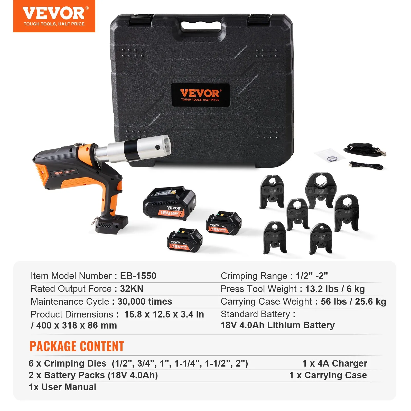 MUST BUY🔥 VEVOR 18V Press Tool,32KN Electric Pipe Crimping Tool