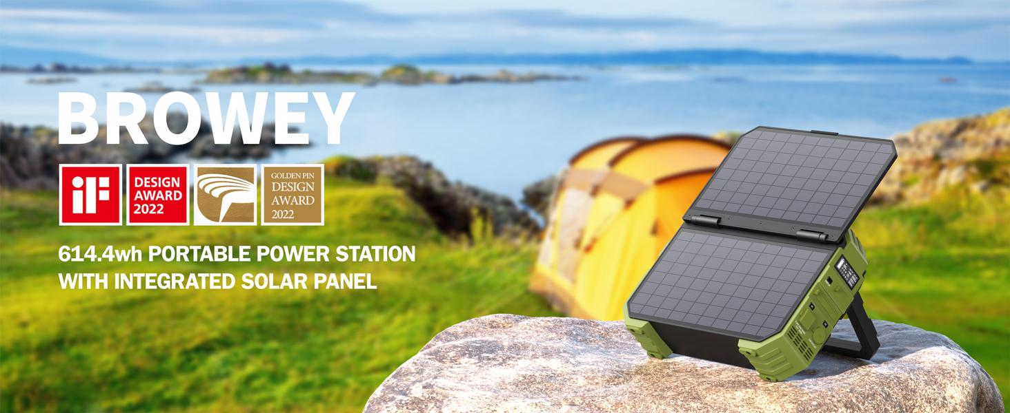 BROWEY Portable Power Station, 1000W Solar Generator with Built-in Solar Panel, 614WH/192000mAh LiFePO4 Battery Pack, AC/DC/USB/PD Outputs, for Outdoor Camping, RV Travel, Emergency Preparedness tiktokshopspringglowup