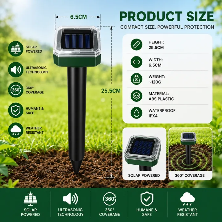 Solar Mole Repellent Stakes – Outdoor Lawn & Garden Pest Deterrent
