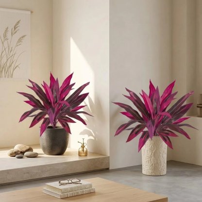 2Pcs Large Artificial Boston Fern & Dragon’s Blood Tree Plants | Vibrant Pink Purple Faux Plants for Garden Patio Balcony Decor 🌼