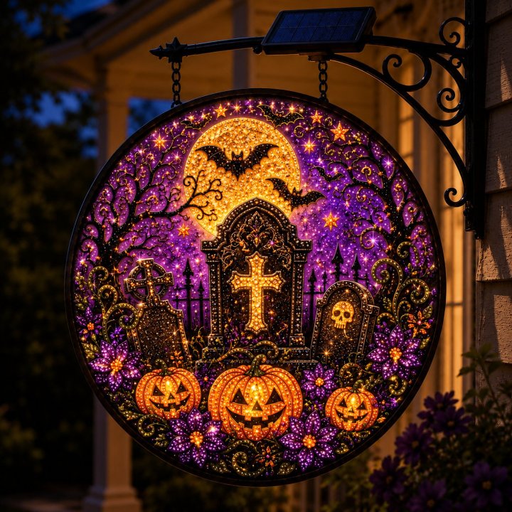 🔥Last 4 hours  Free Shipping -🎃Solar Halloween LED Hanging Sign Light 👻