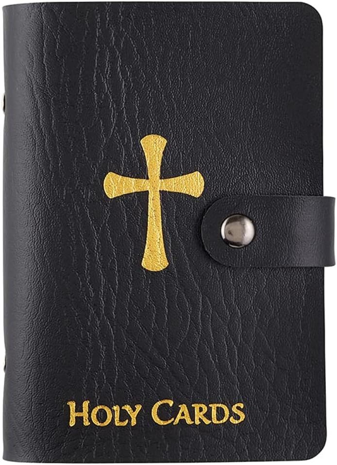 Catholic Faux Leather Holy Card Holder – Pocket Prayer Card Organizer with Snap Closure ✝