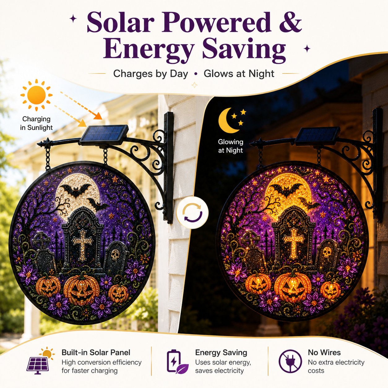 🔥Last 4 hours  Free Shipping -🎃Solar Halloween LED Hanging Sign Light 👻