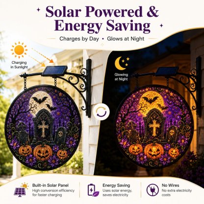 🔥Last 4 hours  Free Shipping -🎃Solar Halloween LED Hanging Sign Light 👻