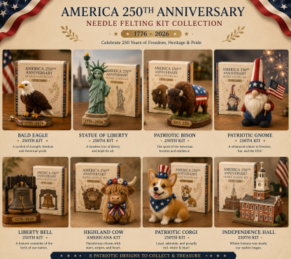 America 250 Needle Felting Kit Set – 4-Piece Patriotic Animal DIY Craft Collection