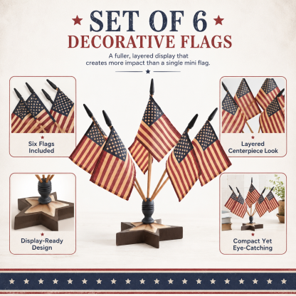 Vintage Americana Tabletop Flag Set With Star Holder