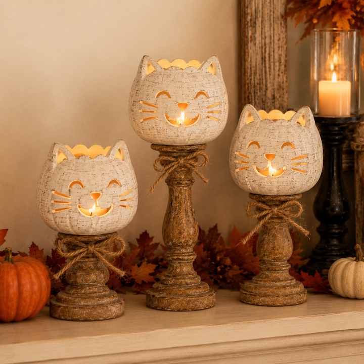 Rustic White Pumpkin Tealight Candle Holder Set of 3