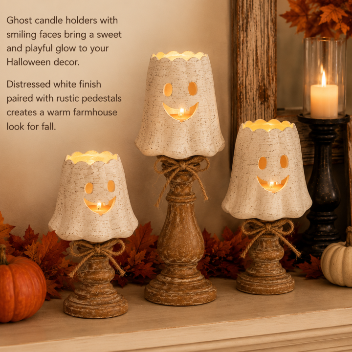 Rustic White Pumpkin Tealight Candle Holder Set of 3