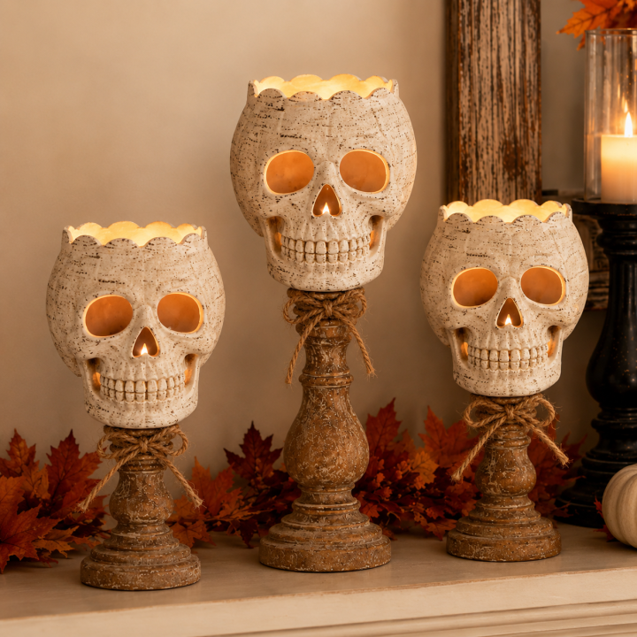 Rustic White Pumpkin Tealight Candle Holder Set of 3
