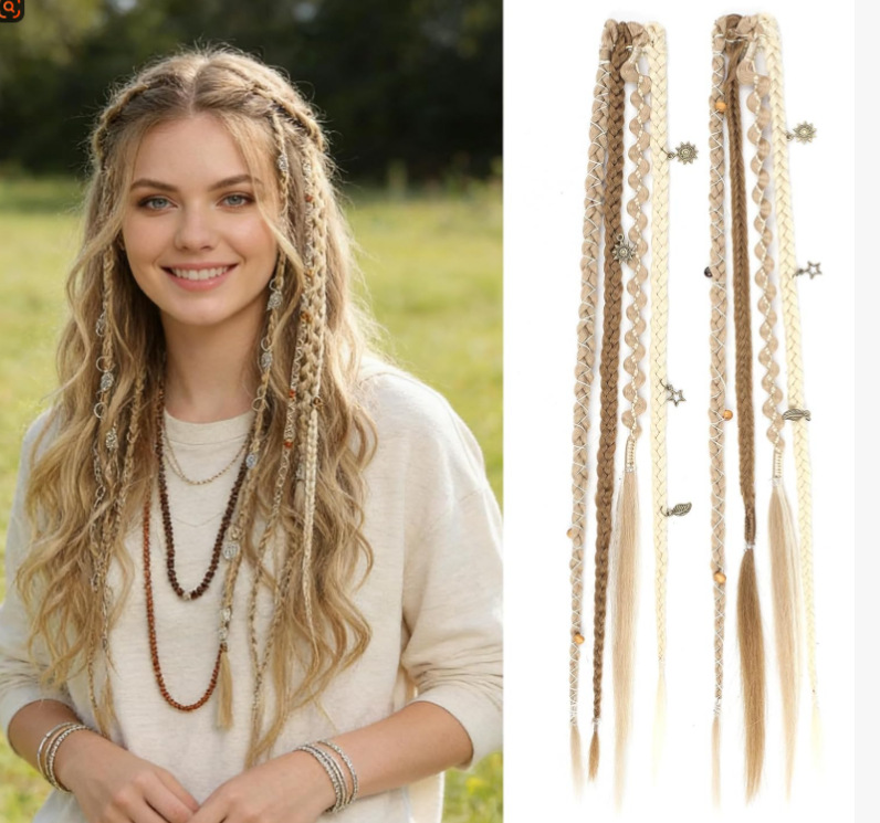 🌿 Boho Beaded Clip-In Braids – Effortless Festival & Everyday Hair Transformation