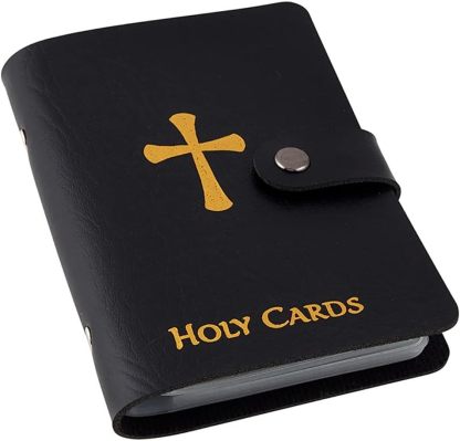 Catholic Faux Leather Holy Card Holder – Pocket Prayer Card Organizer with Snap Closure ✝