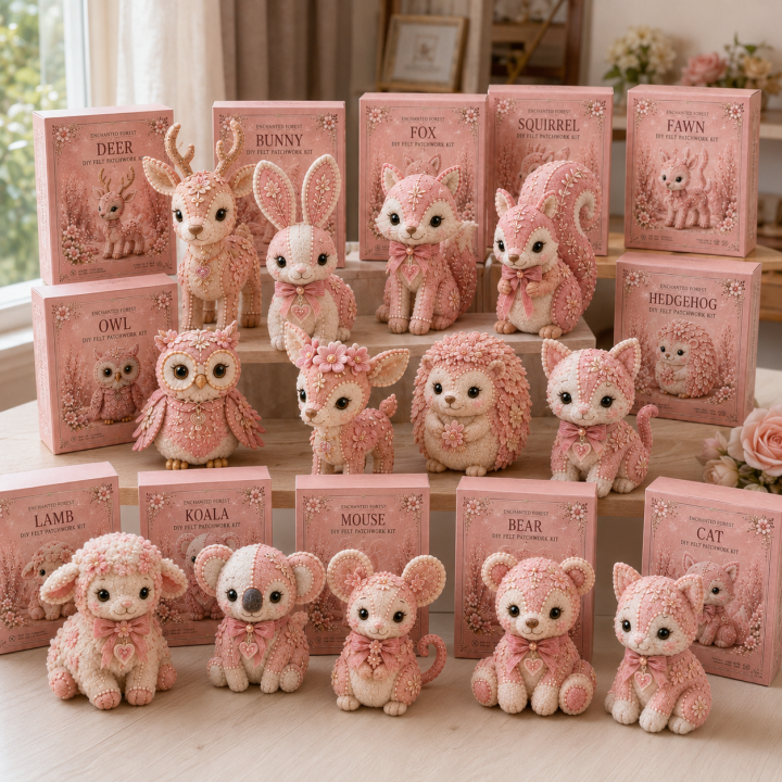 💗Pink Woodland Friends DIY Felt Sewing Kit – Make Your Own Cute Animal
