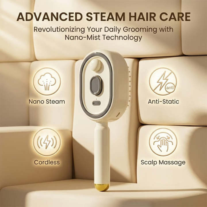 💨 Electric Mist Hair Brush | Air Cushion Scalp Massage Comb for Frizz Control