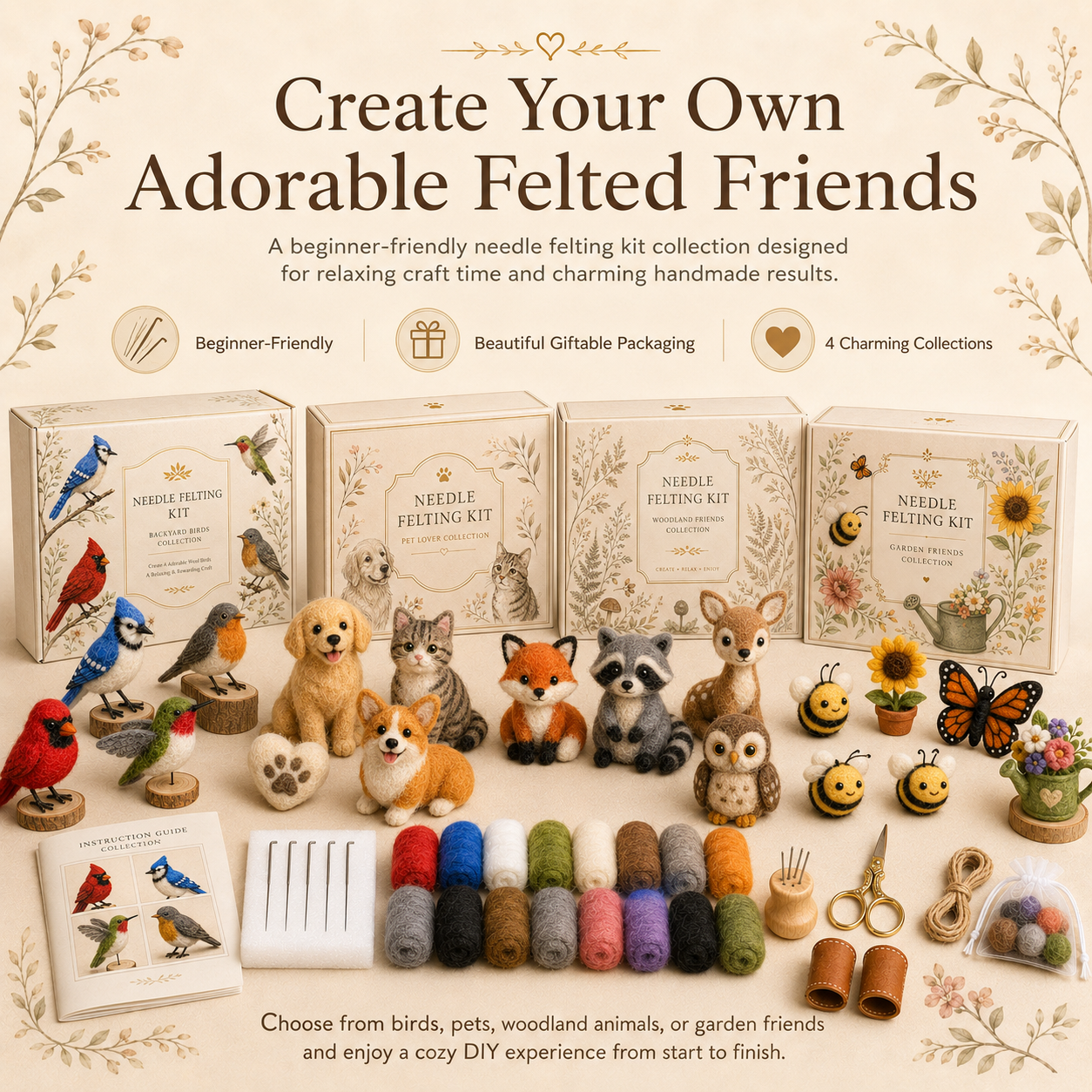 Needle Felting Kit Collection – Create Adorable Wool Animals by Hand