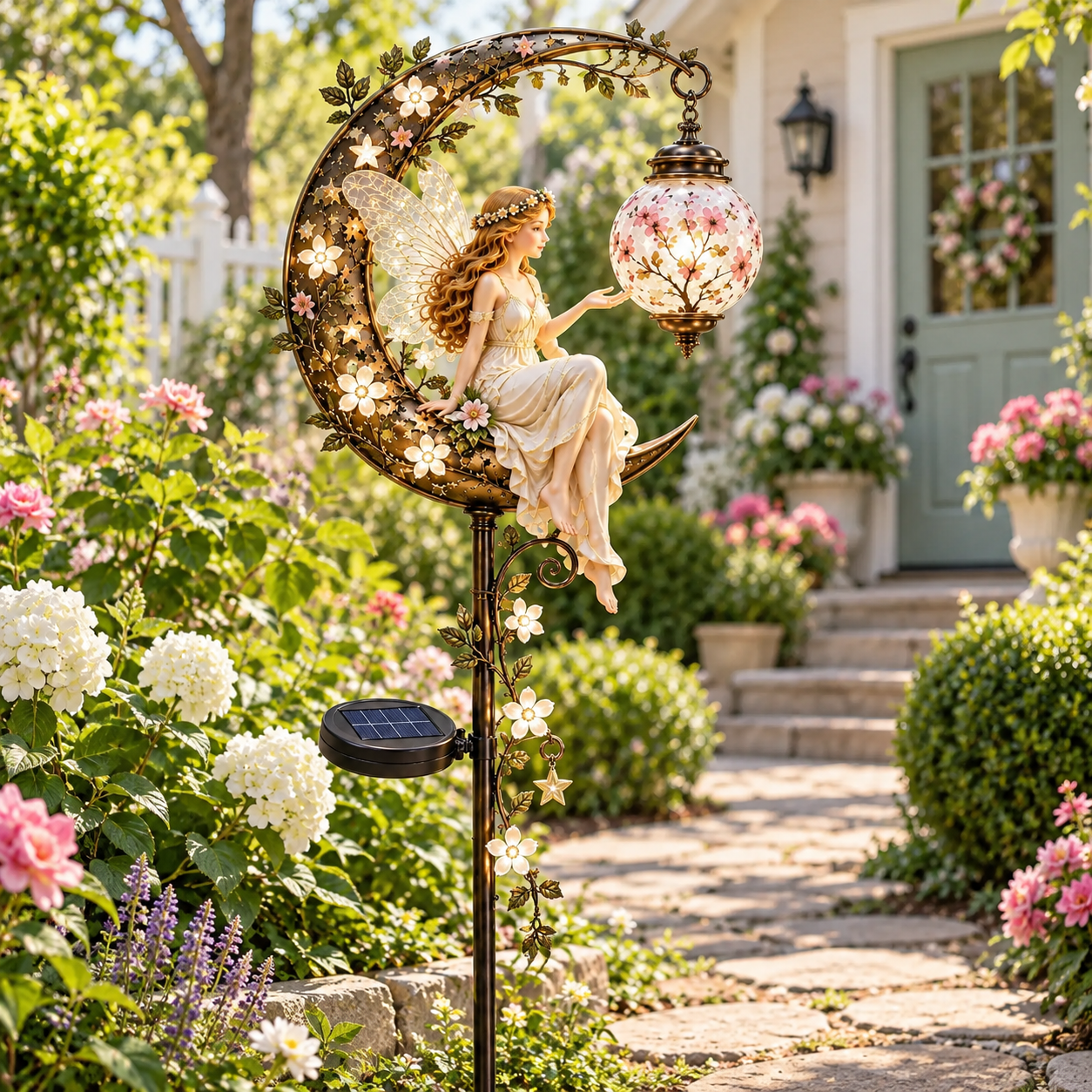 Fairy moon garden stake during daytime
