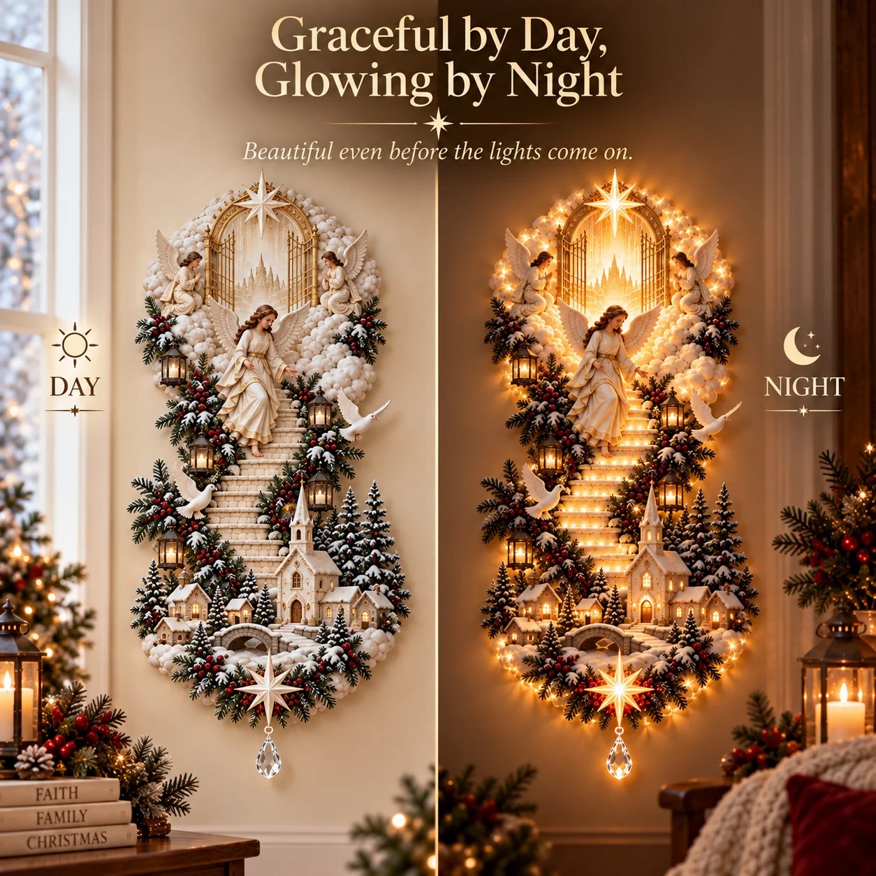 ✨ Jesus Light of Heaven Christmas Wall Hanging | Illuminated Nativity Stairway Decor ✝️