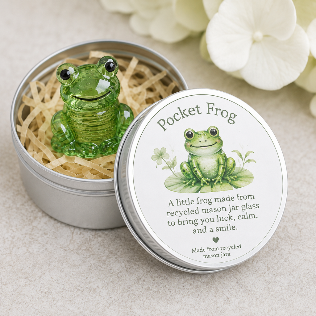 Whimsical Recycled Glass Pocket Frog
