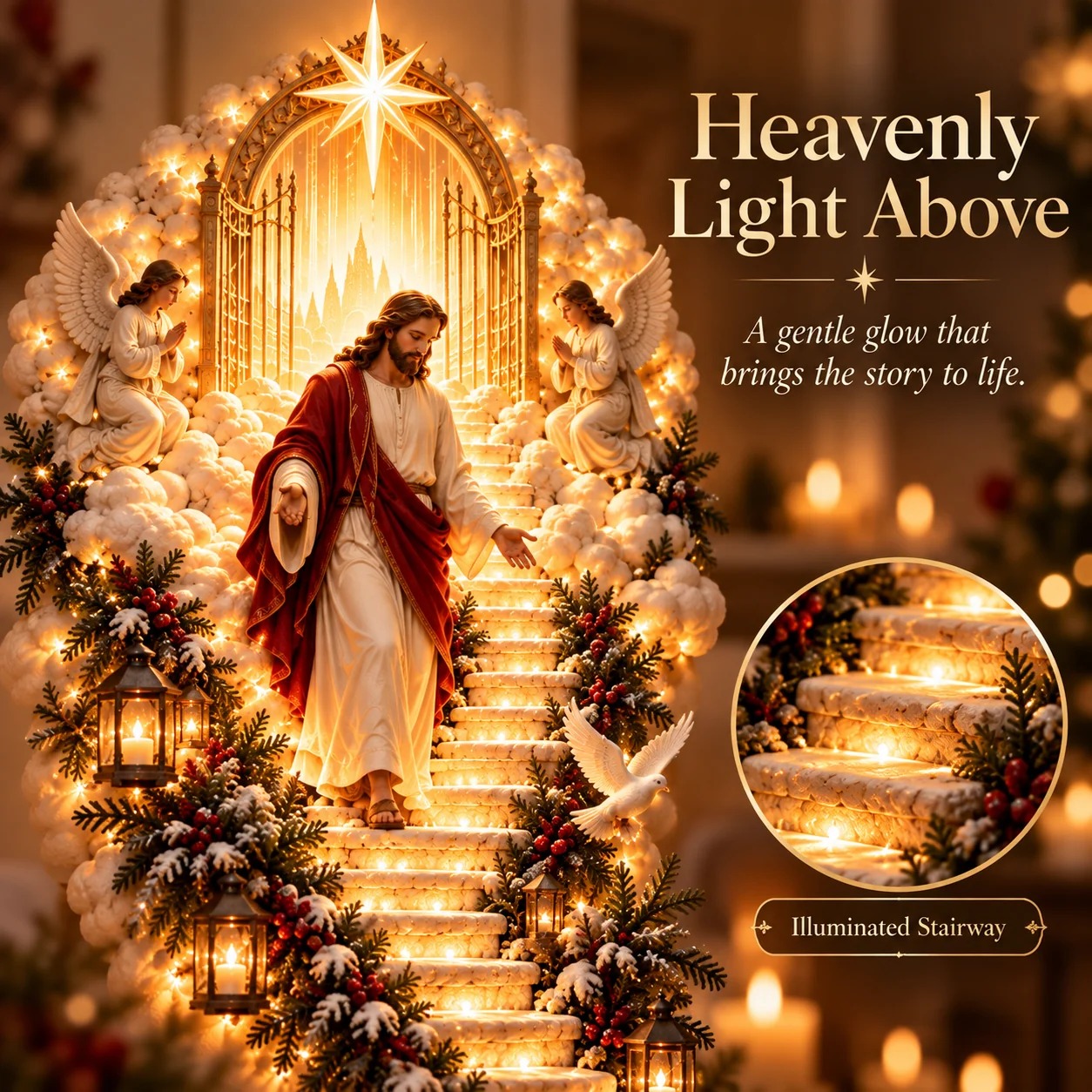 Jesus illuminated Nativity stairway wall decor