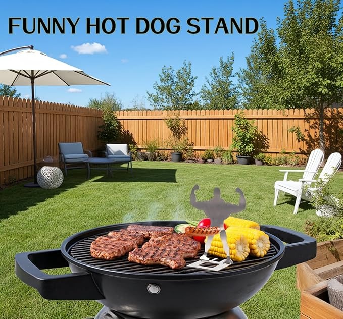 🔥 Funny BBQ Stand Muscle Man Hot Dog Holder | Reusable Stainless Steel Hotdog and Sausage Stand | Portable Hot Dog Roaster | Barbecue Grill Accessories | Funny Birthday Gifts for Men