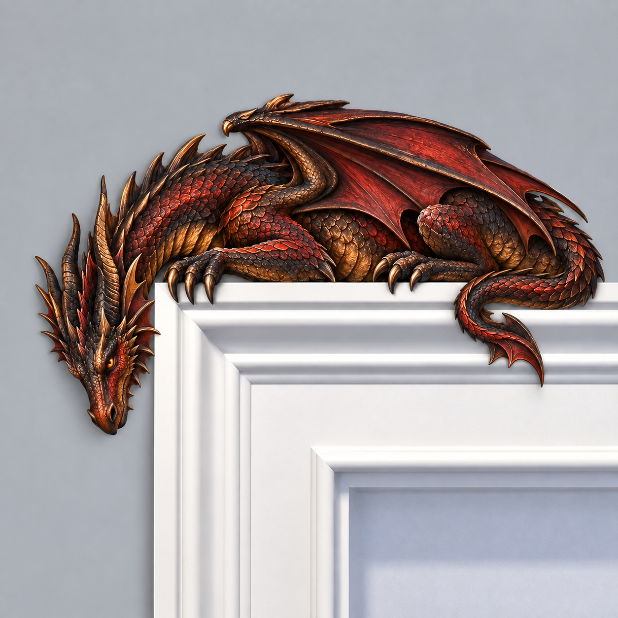 ⏳ Last Day 49% OFF – 🐉🔥 Sleeping Dragon Door Topper | Medieval Fantasy Dragon Guardian Wall Décor for Doorway, Gaming Room & Gothic Home 🏰✨