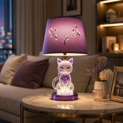 Crystal Cat Table Lamp– Elegant LED Night Light for Cozy Spaces