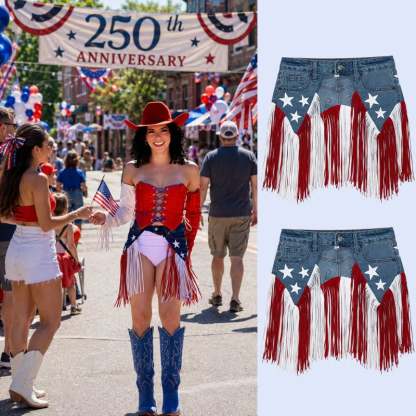 🔥Last Day 50% OFF-USA 250th Anniversary Patriotic Denim Fringe Belt