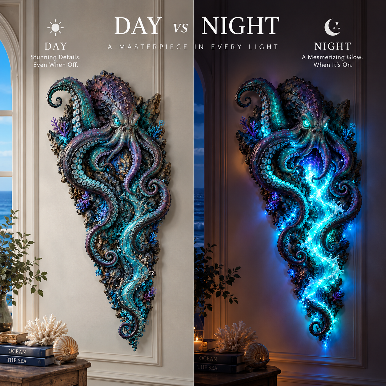 Ocean wall decor day and night effect