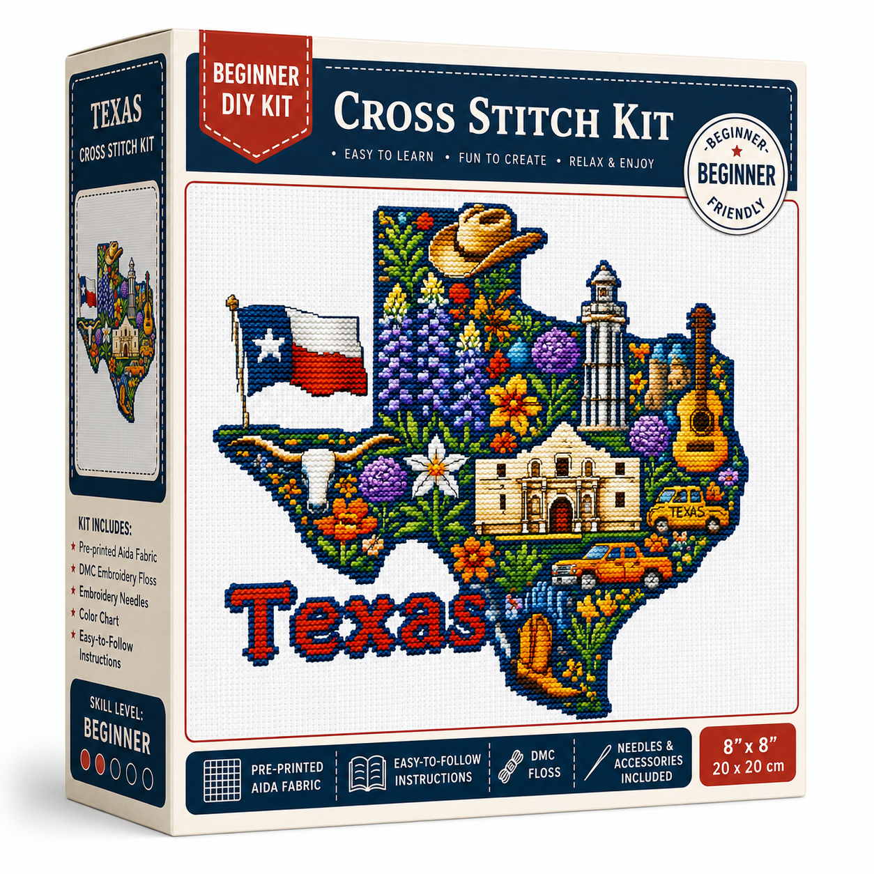 Texas Cross Stitch Kit – DIY Lone Star State Embroidery Craft