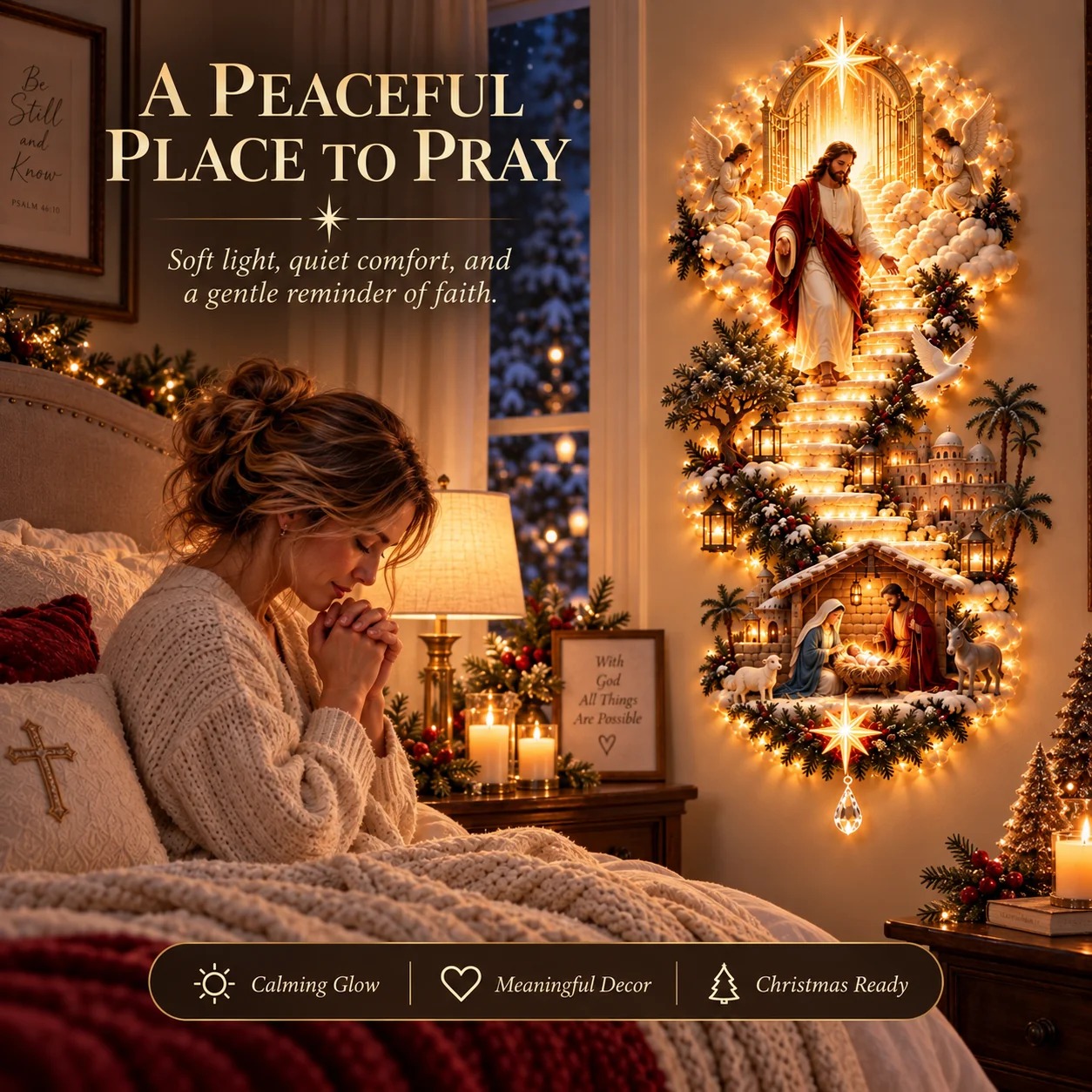 Jesus Light of Heaven Christmas wall hanging