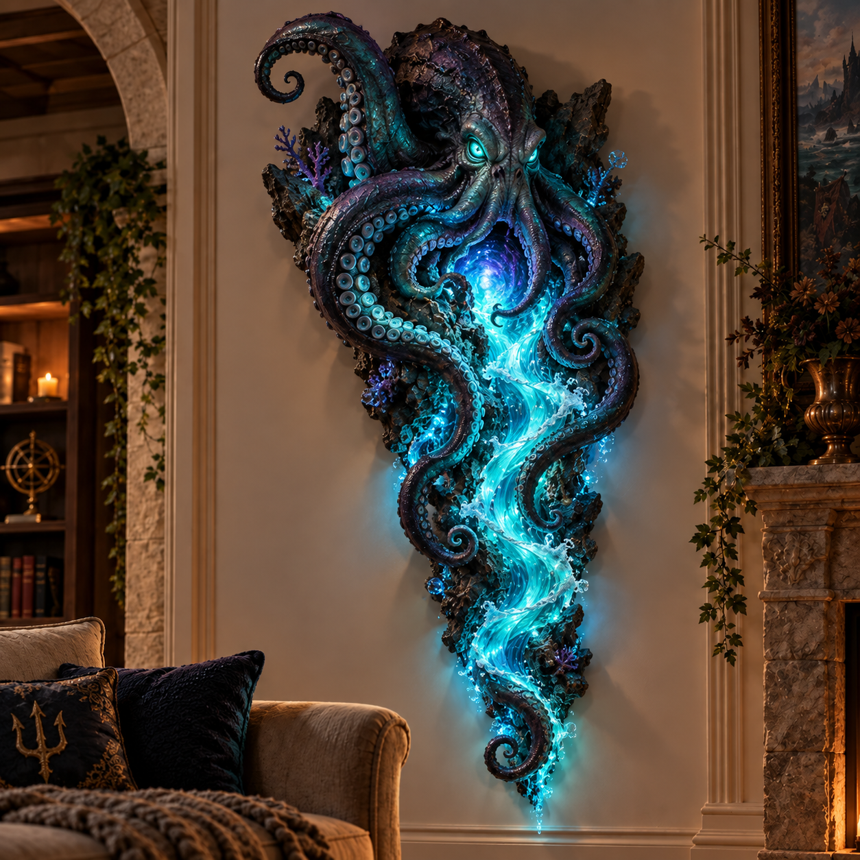 Kraken wall decor in room