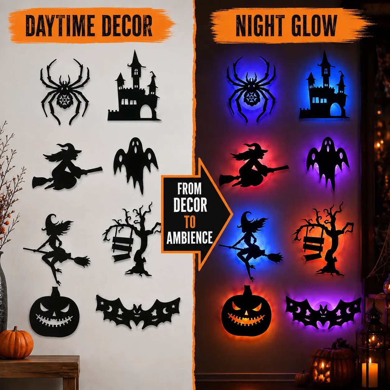 Day and night Halloween LED wall light effect