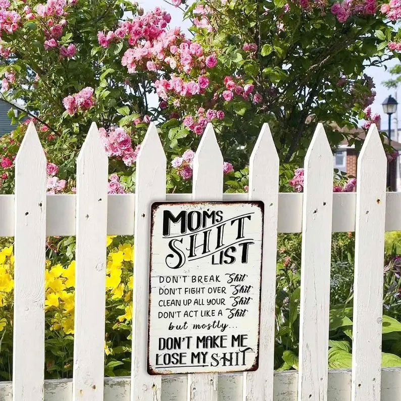 💗Vintage Metal Sign, Mom'S Shit List Sign, Don'T Make Me Lose My Shit, Retro Rustic Patio Home Decor Gift Metal Print Present 12x8 Inch