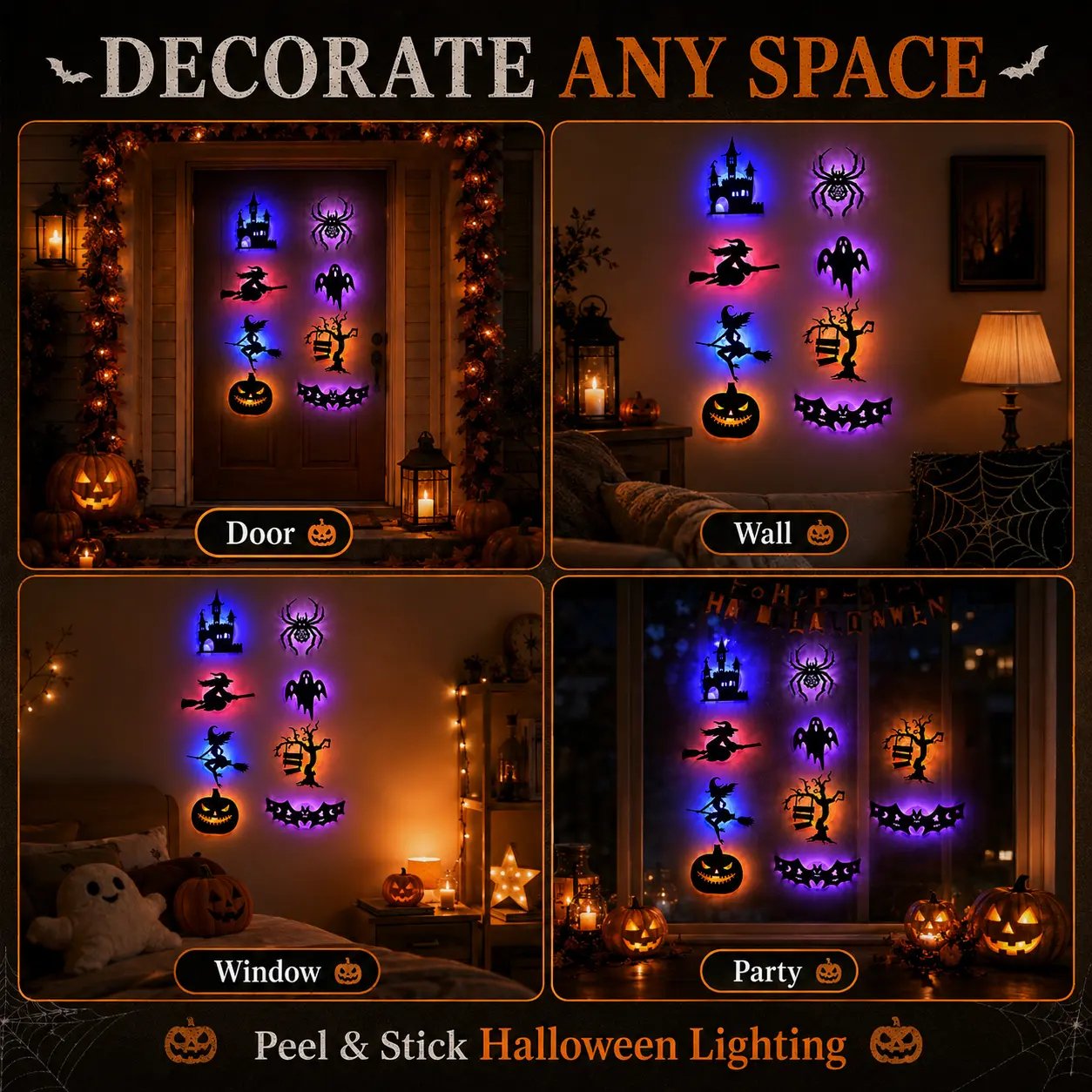 Halloween LED wall lights decorating different spaces
