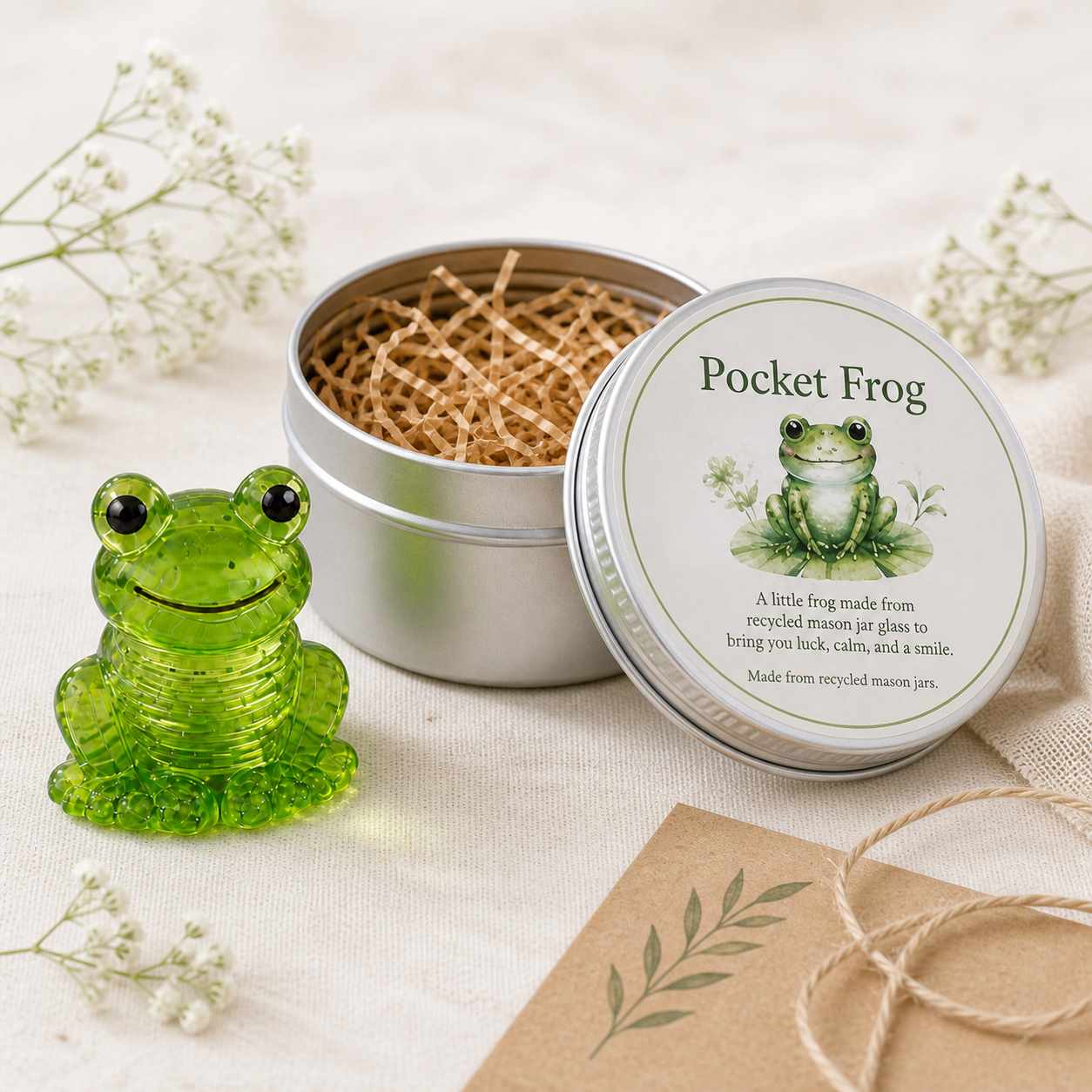 Whimsical Recycled Glass Pocket Frog