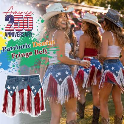 🔥Last Day 50% OFF-USA 250th Anniversary Patriotic Denim Fringe Belt