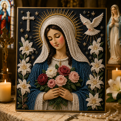 Divine Pearl Bead Virgin Mary Icon