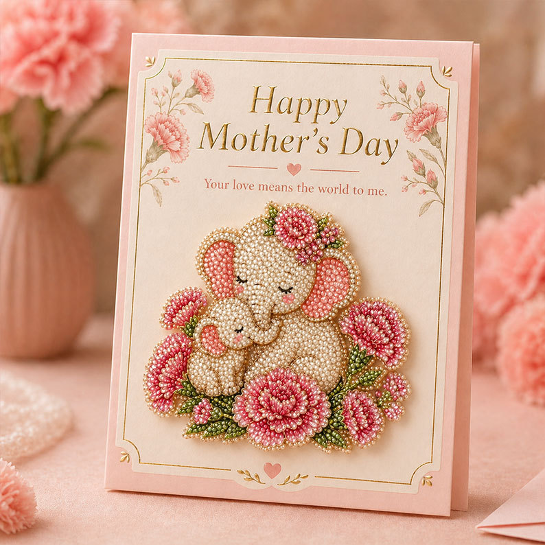 🩷Mother’s Day Elephant Diamond Art Gift Card