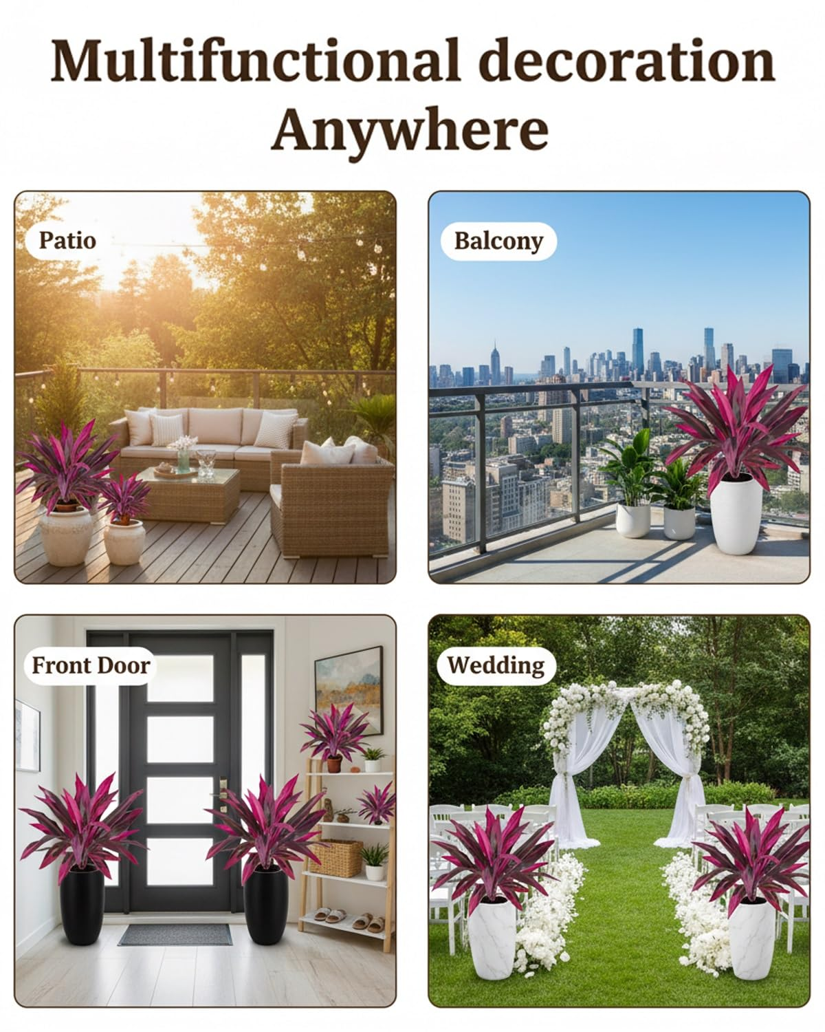 2Pcs Large Artificial Boston Fern & Dragon’s Blood Tree Plants | Vibrant Pink Purple Faux Plants for Garden Patio Balcony Decor 🌼