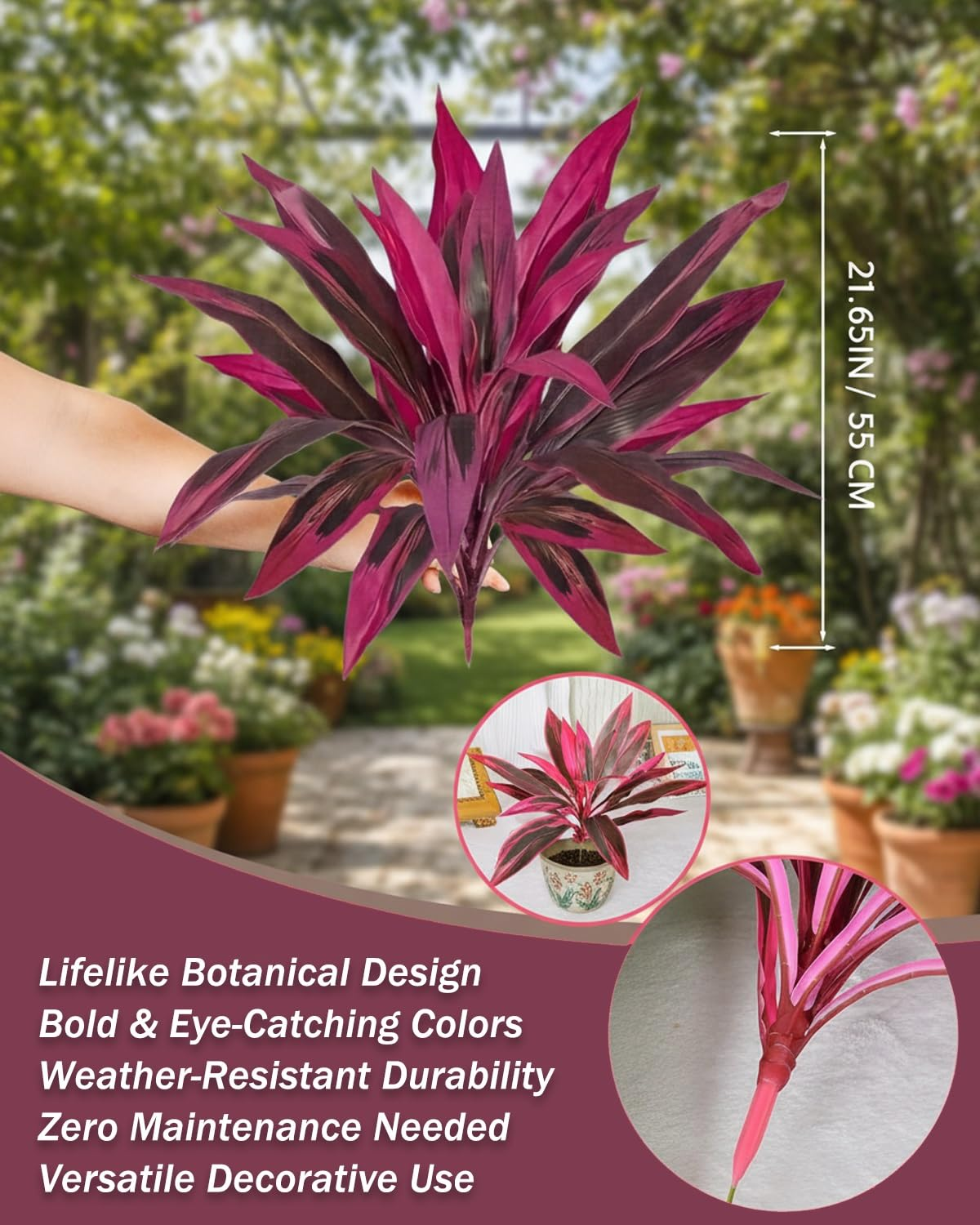 2Pcs Large Artificial Boston Fern & Dragon’s Blood Tree Plants | Vibrant Pink Purple Faux Plants for Garden Patio Balcony Decor 🌼