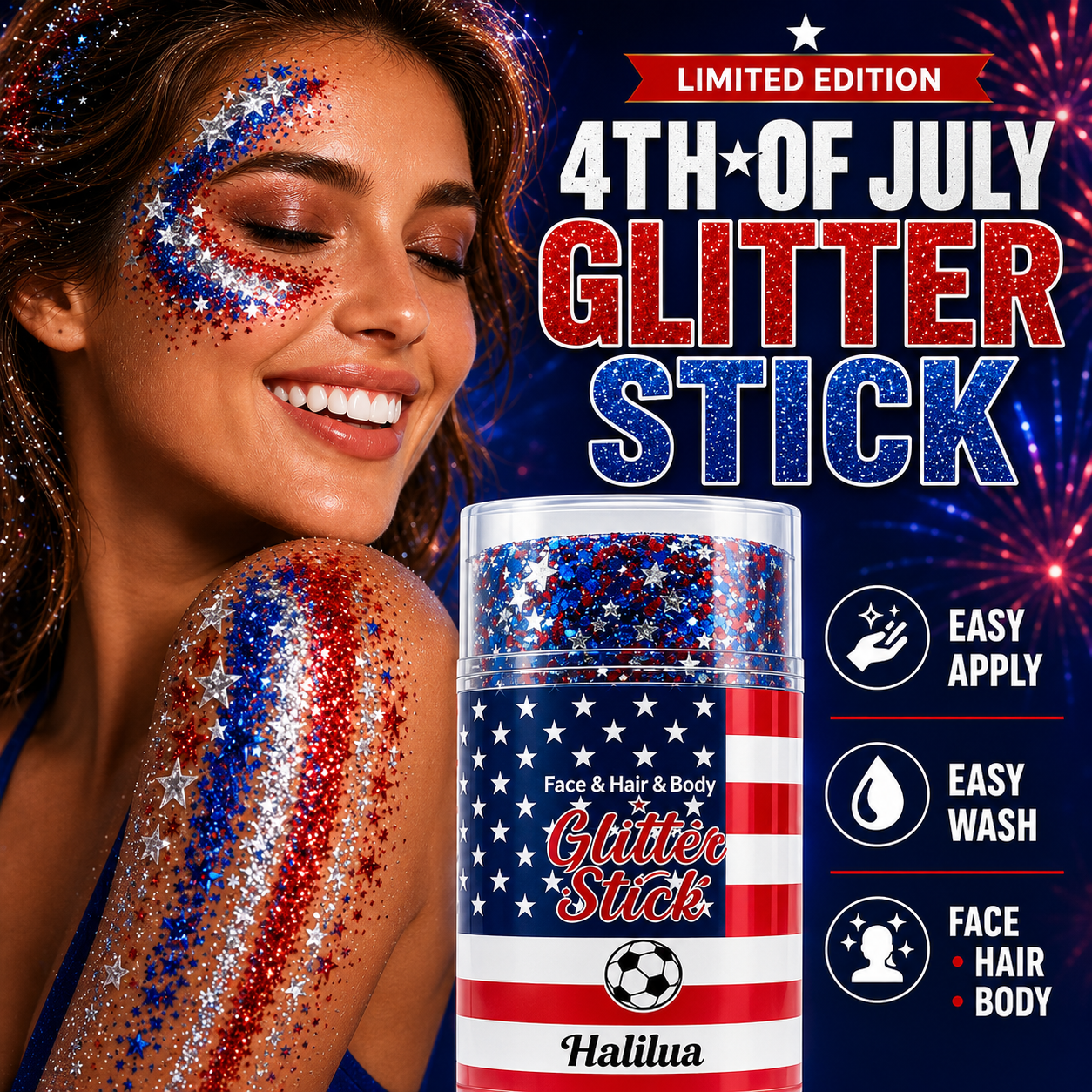 Red, White & Blue Glitter Stick for 4th of July, Game Days & Holiday Parties