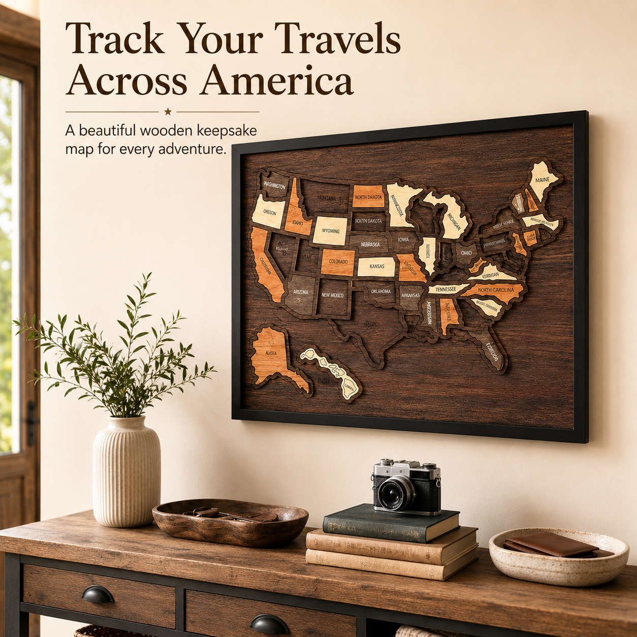 🔥Last Day 49% OFF -🇺🇸 Wooden USA Travel Map Puzzle🧩A Stylish Way to Track Your Journey