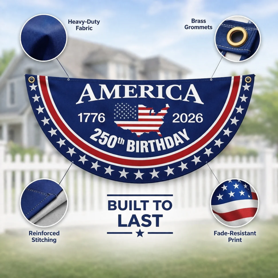 🇺🇸 America 250th Birthday Fan Flag – Patriotic Porch & Fence Bunting